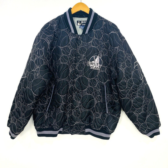 Raw Blue Classics First Team Men's Bomber Jacket Large Black Gray Button Up - Picture 1 of 15